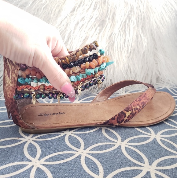 Zigi Soho Shoes - Beaded sandals turquoise feathers 8 1/2 gladiator